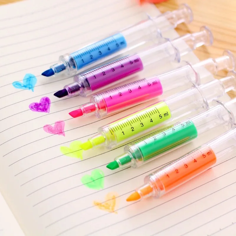Wholesale Creativity Cute Highlight Marker Pens Plastic Syringe Highlighter Marker Pens Student Stationery Pens