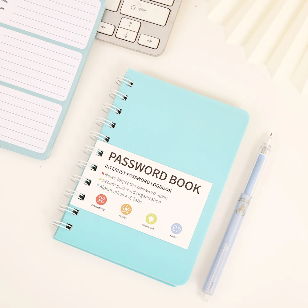 IMODA Stationery Blue A6 Password Book Hard Cover Spiral Notebook Pocket Password Keeper for Students School Office Supplies