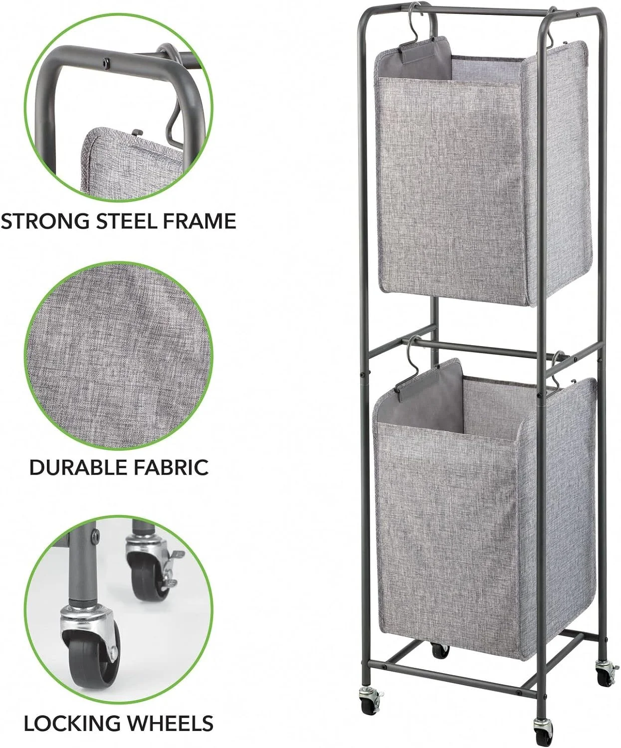 Bathroom Laundry Room Organization 2 Removable Laundry Bags Laundry Hamper Basket With Wheels