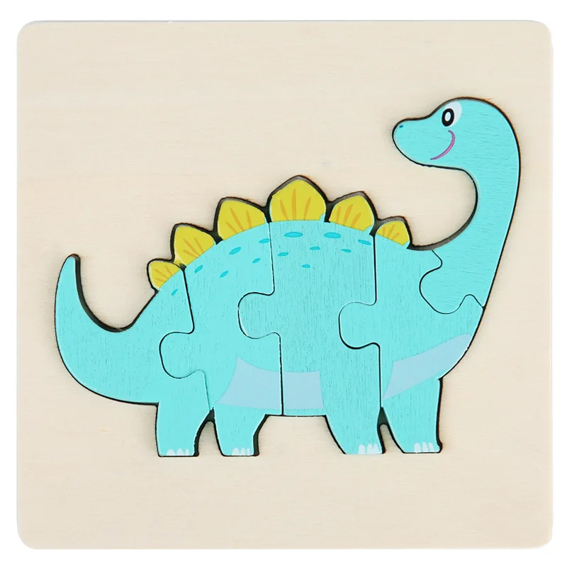 Wholesale Montessori Dinosaur 3D Jigsaw Puzzles Toys Animal Wooden Jigsaw Puzzle Early Educational toy for children