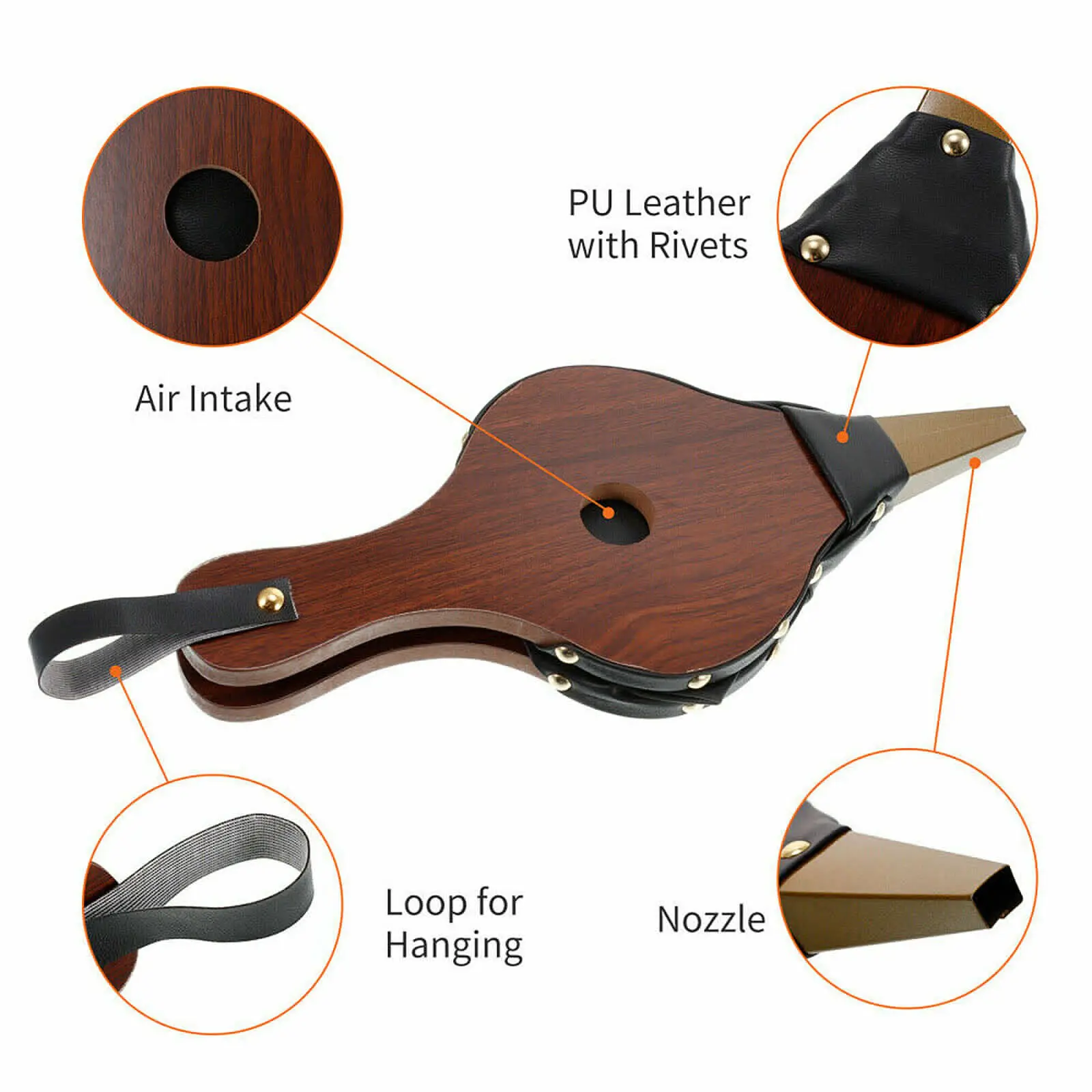 Fireplace Bellows Wooden Air Blower Cast Nozzle Hand Bellow Pump Fire Tool Outdoor Camping BBQ Grill Chimney Hand Bellow Pump