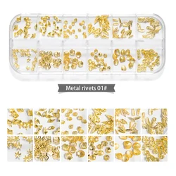 Gold Nail Art Alloy Studs Seaside 3D Decorations Sea Shell Star Feathers Charm Metal Frame Rivets Nail Sequin Accessories