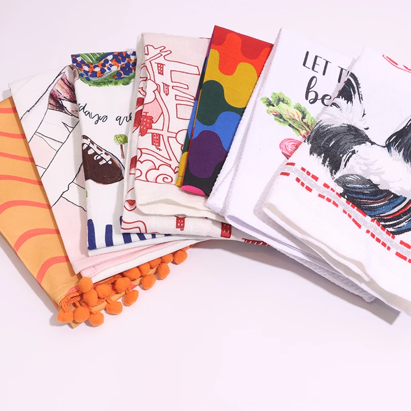 Custom Tea Towels With Logo Digital Printed Kitchen Tea Towel Linen Cotton