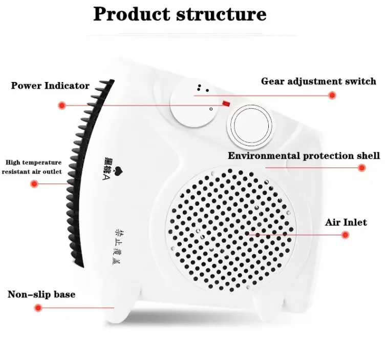2000W Portable Infrared Electric Thermo Fan Heater with  2 Heat Settings and  OverHeat protection for Home Indoor Use EU/UK