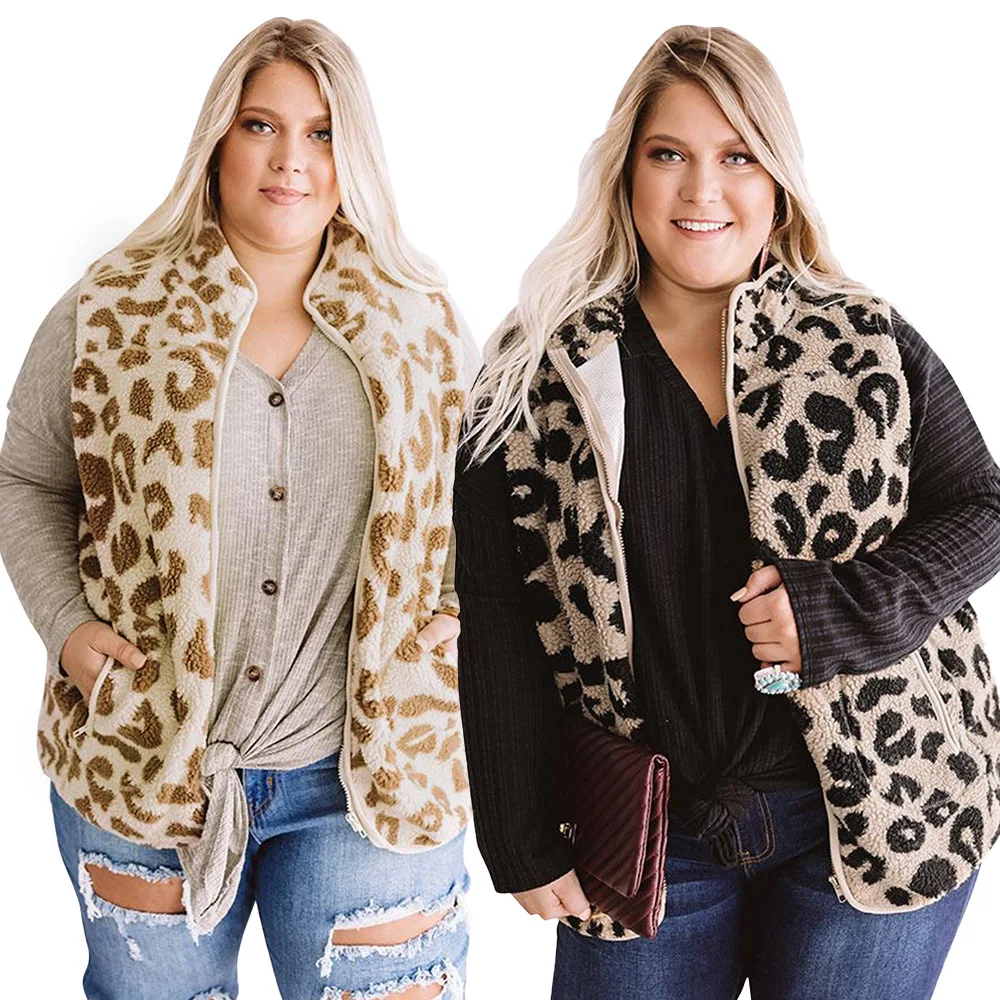 Hot Selling 2021 Fall Women Fashion Knitted Vest Womens Leopard Cashmere Vest Coat