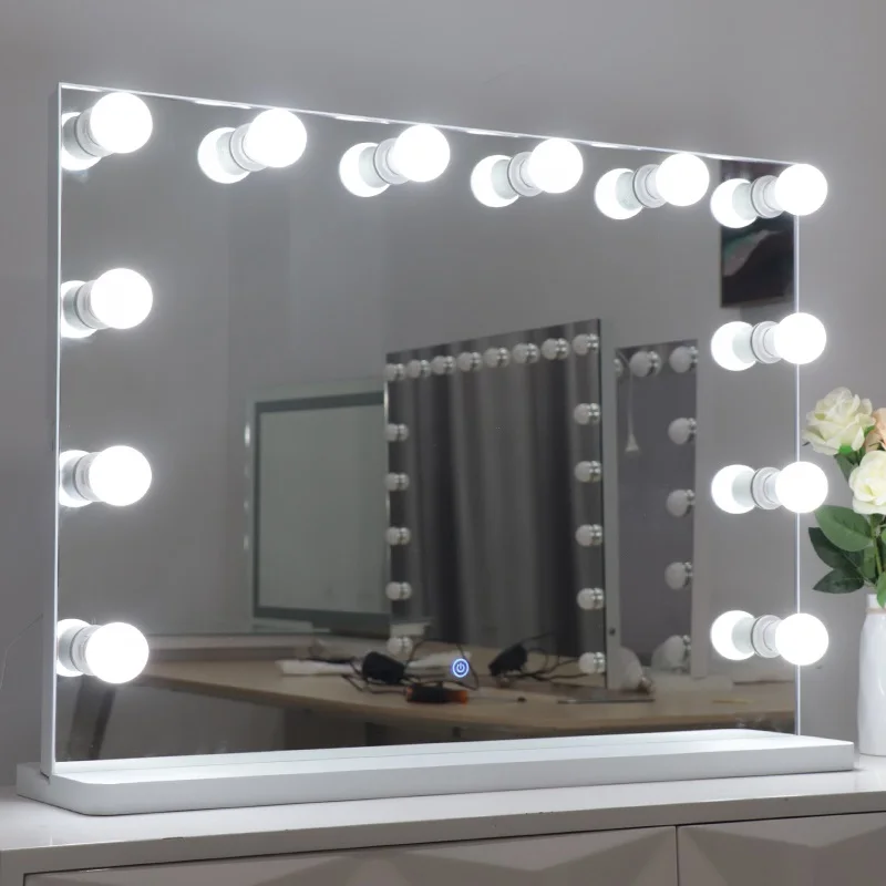 Настенное зеркало для макияжа с умным датчиком и светодиодной подсветкой, большой туалетный столик, голливудское зеркало для макияжа с лампочкой