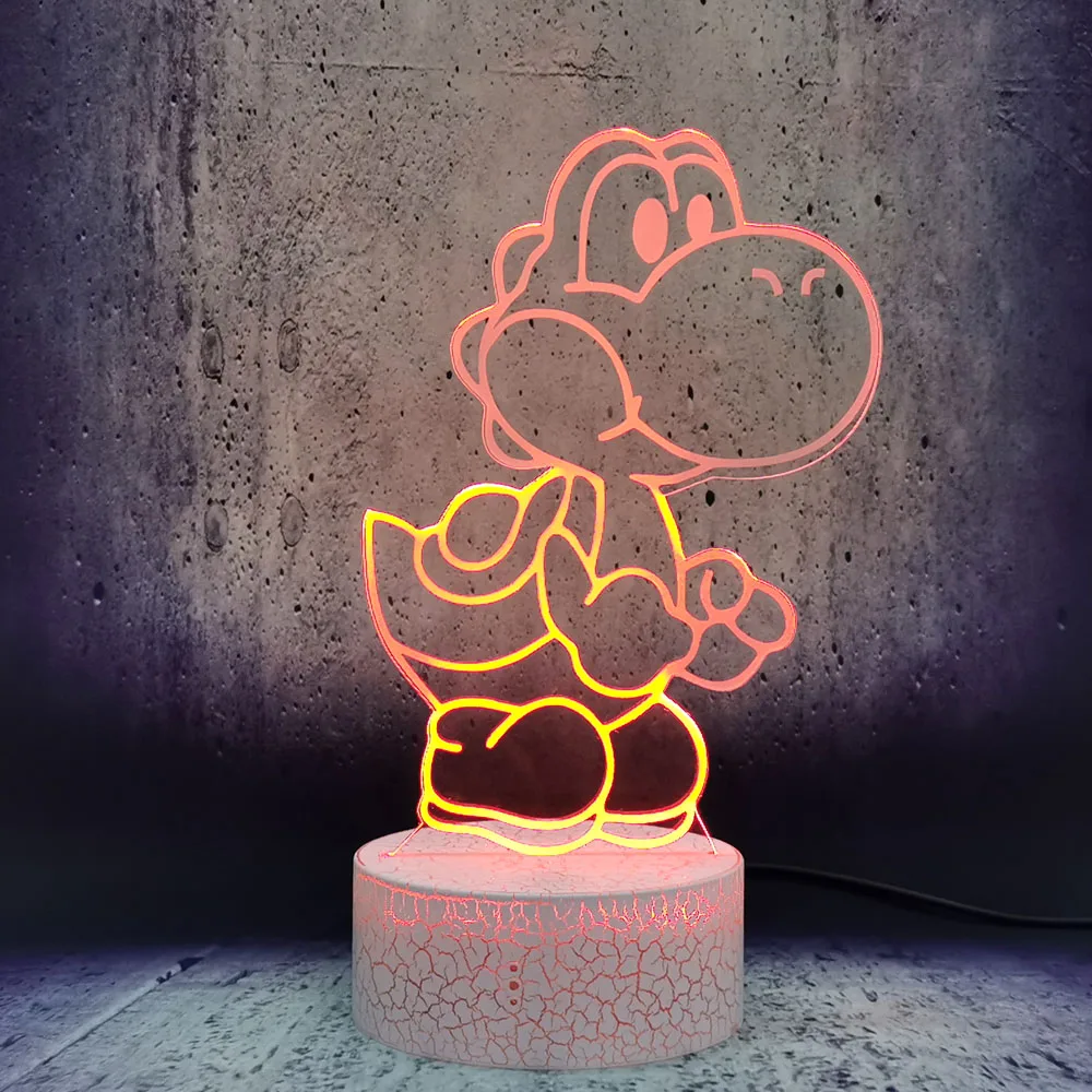 Mario Yoshi anime lamp home decor design table lamps crack base USB 7 color touch remote control 3D led night light for kids