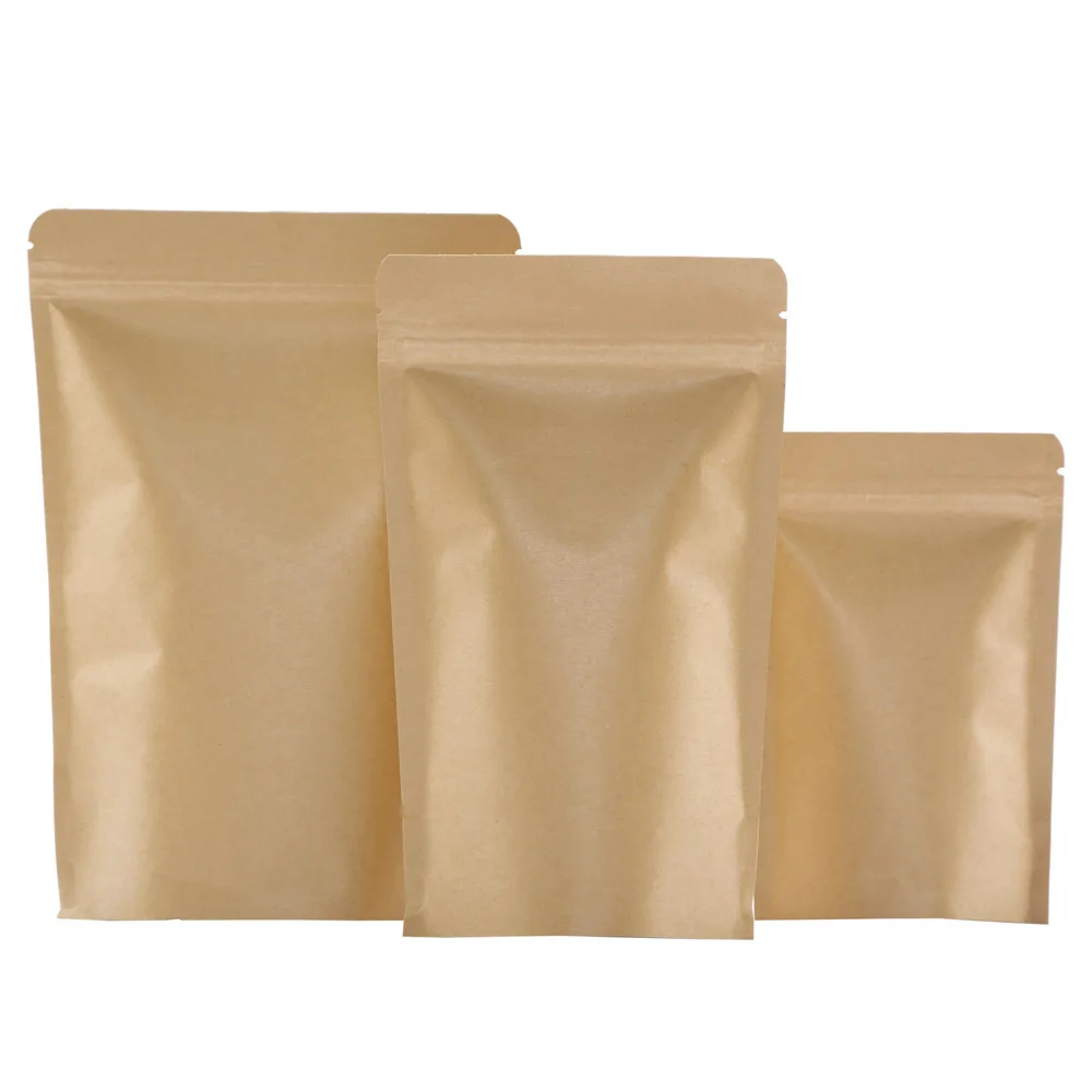 Stand Up Kraft Paper Zip Lock Bags With Inner Aluminum Foil - Food Grade Zipper Self Sealing Pouches Snacks Tea Package