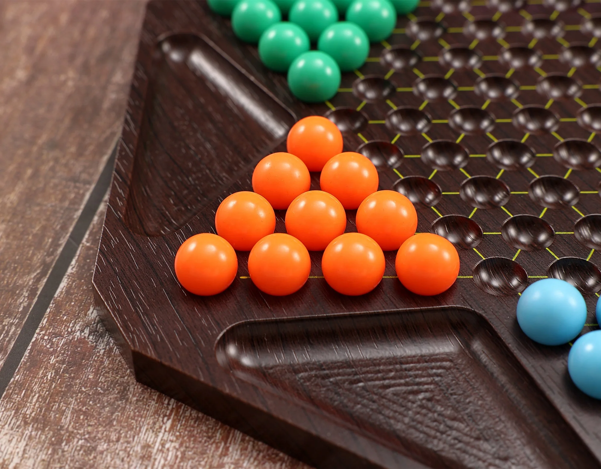 Chinese Checkers 11.8 Inches Nature Wood Game Board Halma Game Set 60 Acrylic Marbles Checkers