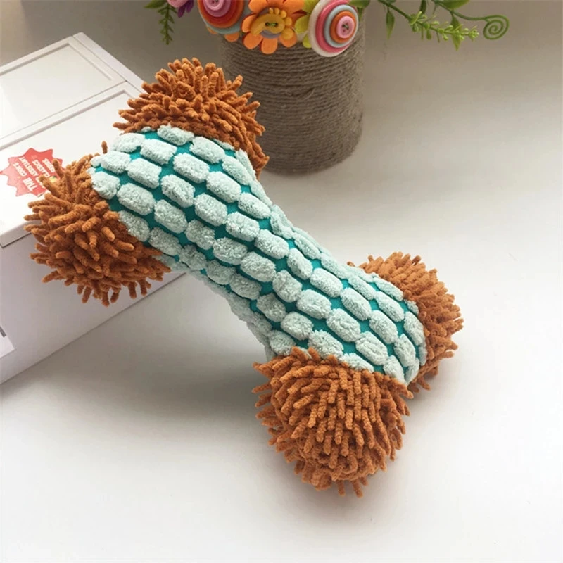 Dog Puppy Toys Pet Supplies Pets Chew Toy Bone Shape Squeak Cleaning for Small Medium Dog Accessories Training Plush Sound