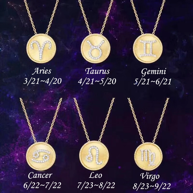 Wholesale Custom Jewelry Natural Diamond Pendant 18K Gold Zodiac Necklace