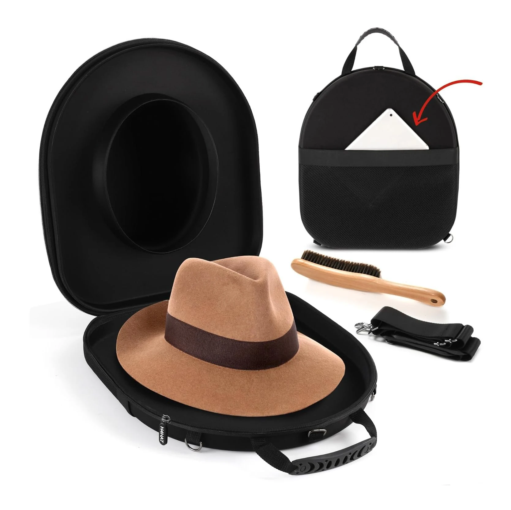 Universal Fit Travel Essentials Hat Case Organizer with Brush and Tablet Pocket