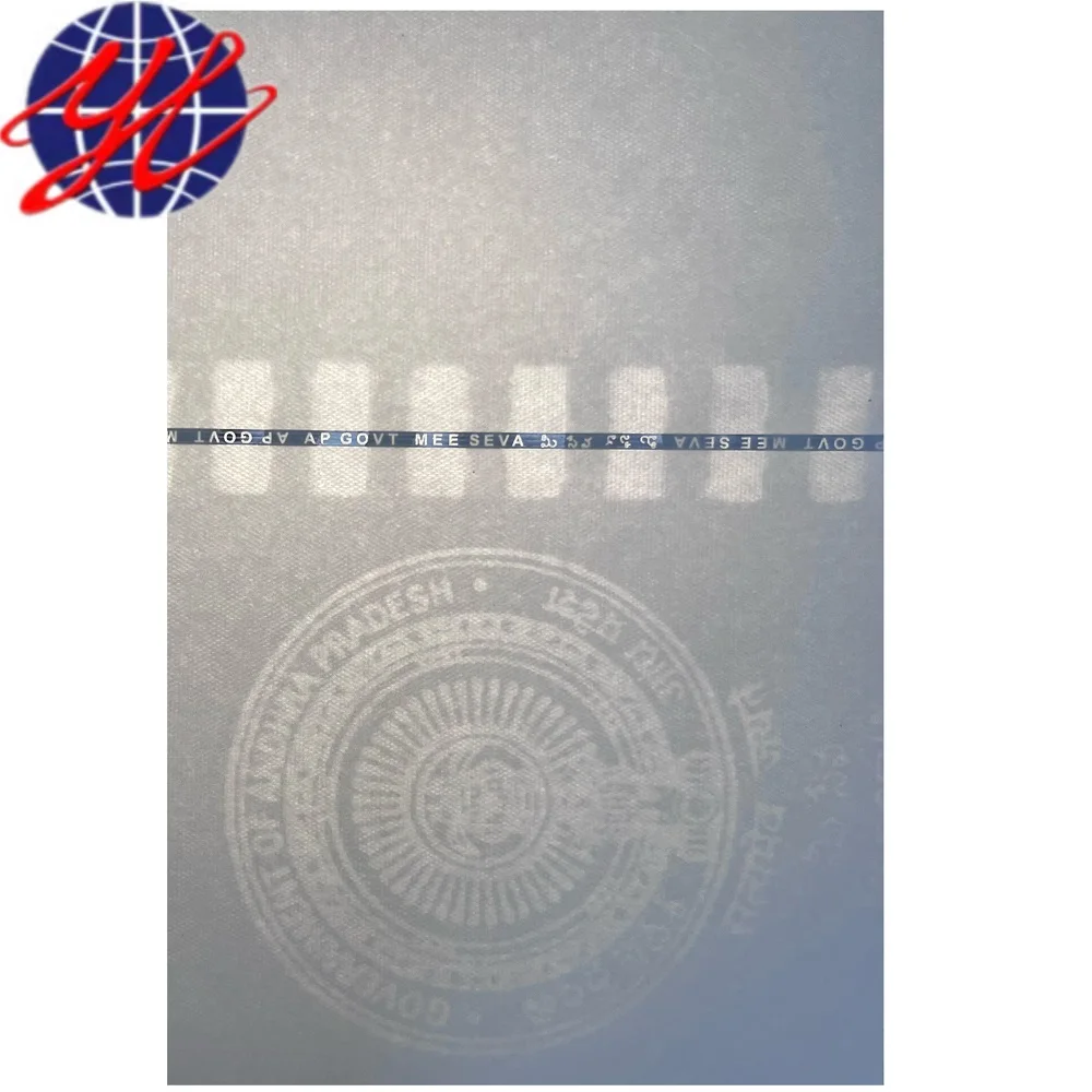 High Definition Watermark Security Paper with Fenestration Safety Wire Full-page Watermark for Certificates Bond Label Sticker