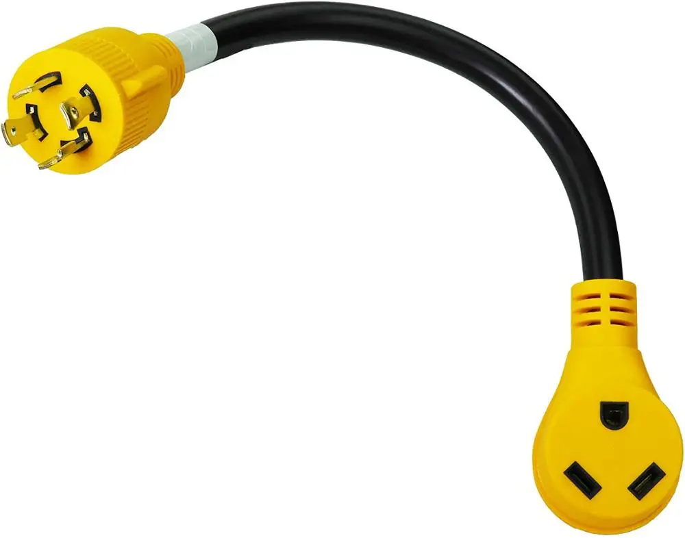 RV Generator Adapter with 30 Amp 4 Prong Locking Male Plug To RV 30 Amp Female Standard Connector 18 inches