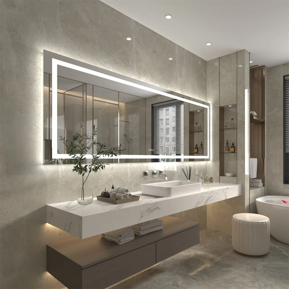 Modern wall mounted bath vanity smart mirror with led lights for hotel home bathroom