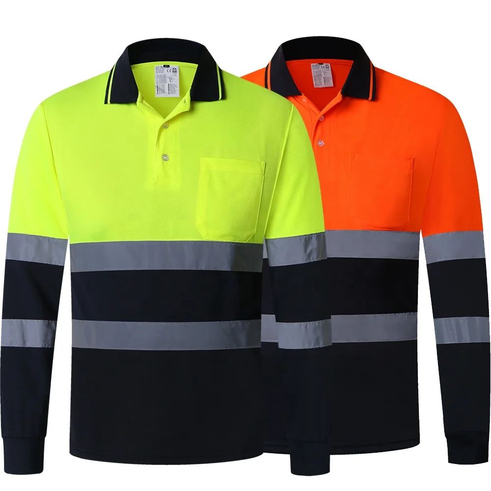 Custom Logo Men Workwear Long Sleeve 100% Cotton/Polyester Hi Vis Reflective Safety Shirt