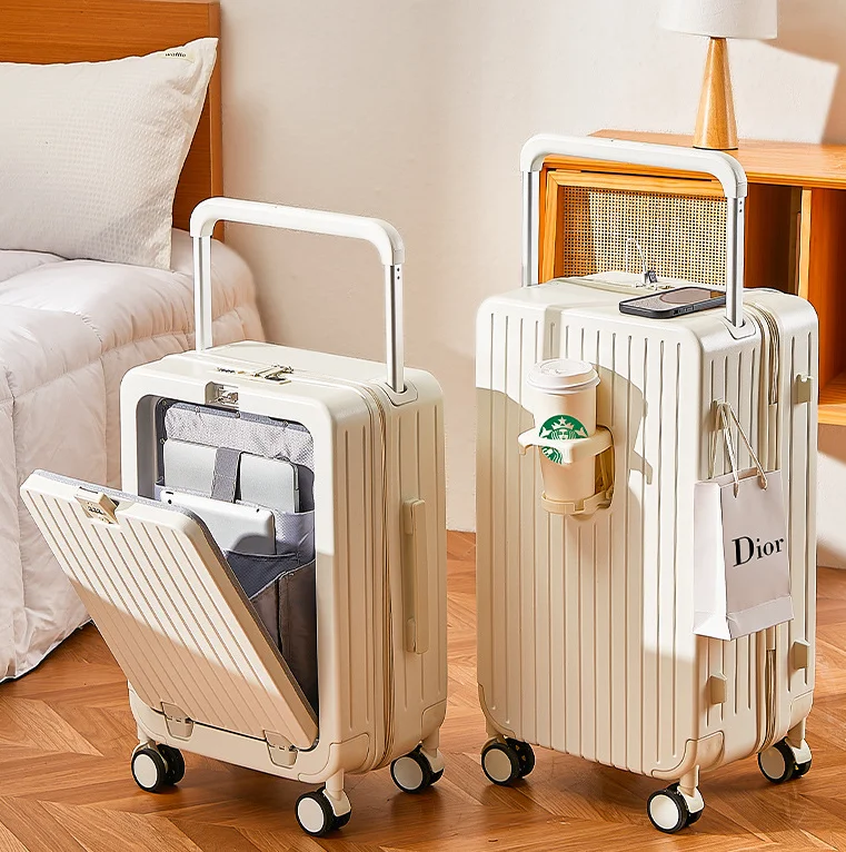 Hot Sale ABS  luggage with Silent Aircraft spinner wheels and  front open Laptop compartment