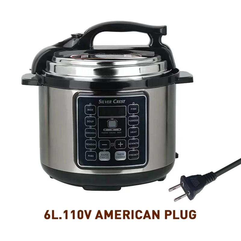 5L 6L Stainless Steel Electric Pressure Cooker Non-Stick Coating Inner Pot Presetting Food Cooking 3-1 Overheat Cooker