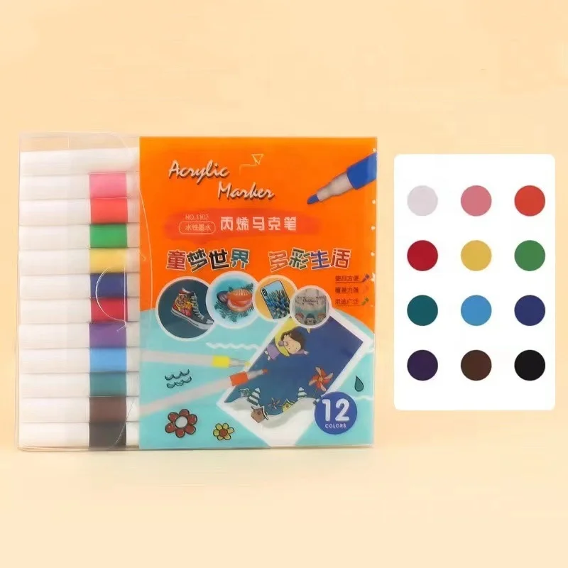 Bview Art Dual tips 12/24/36/48/60 colors Acrylic Marker Pens Eco-friendly Acrylic Paint Marker Set