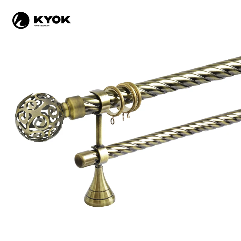 KYOK 3m Iron Round Pipe Twist Curtain Poles Metal Double Curtain Rod Set