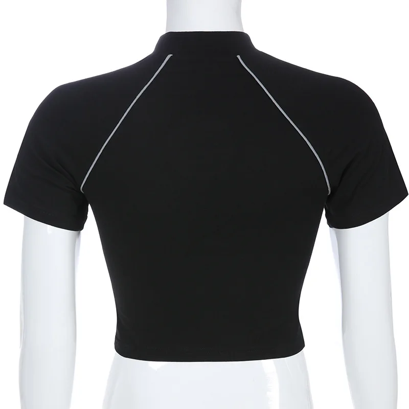 Women's T-shirt Fashion Hip-hop Reflective T-shirt Letter Printing T-shirt Outdoor Fitness Sports Black Summer Stand Woven