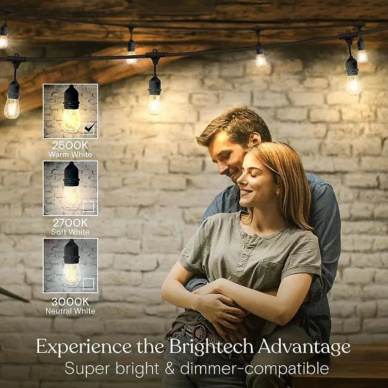 2024 Most Popular 48ft Vintage Brightness Edison Bulb Outdoor Bistro String Lights Led