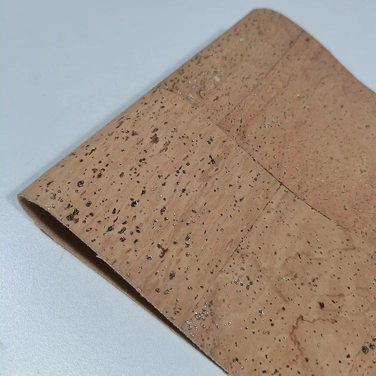Portugal real wood design bread veins new design printed shiny PU film vegan PU natural cork leather fabric