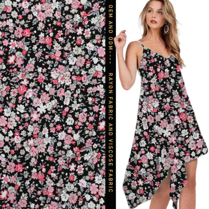 Heliconia Popular Cheap Design Nylon Spandex 100% hawaiian tribal Viscose rayon challis printing Fabric