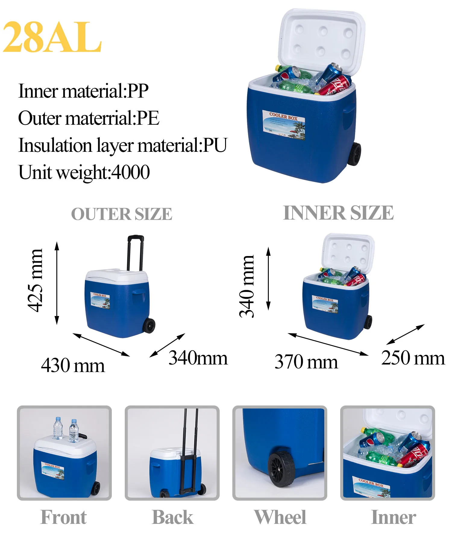 Easy Travel Outdoor Portable Mini Ice Chest Cooler Box Insulated Storage Wheeled Cooler Box with Carrying Handle