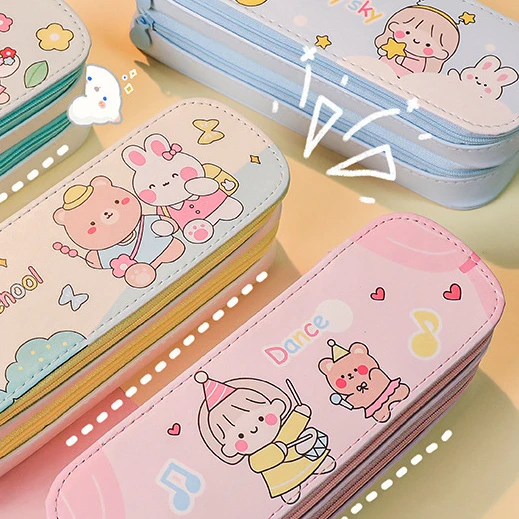 Big Capacity Custom Kids School Girls 3D Stand up Pen Holder Bag Cute Silicone Pencil Case With Animal Face