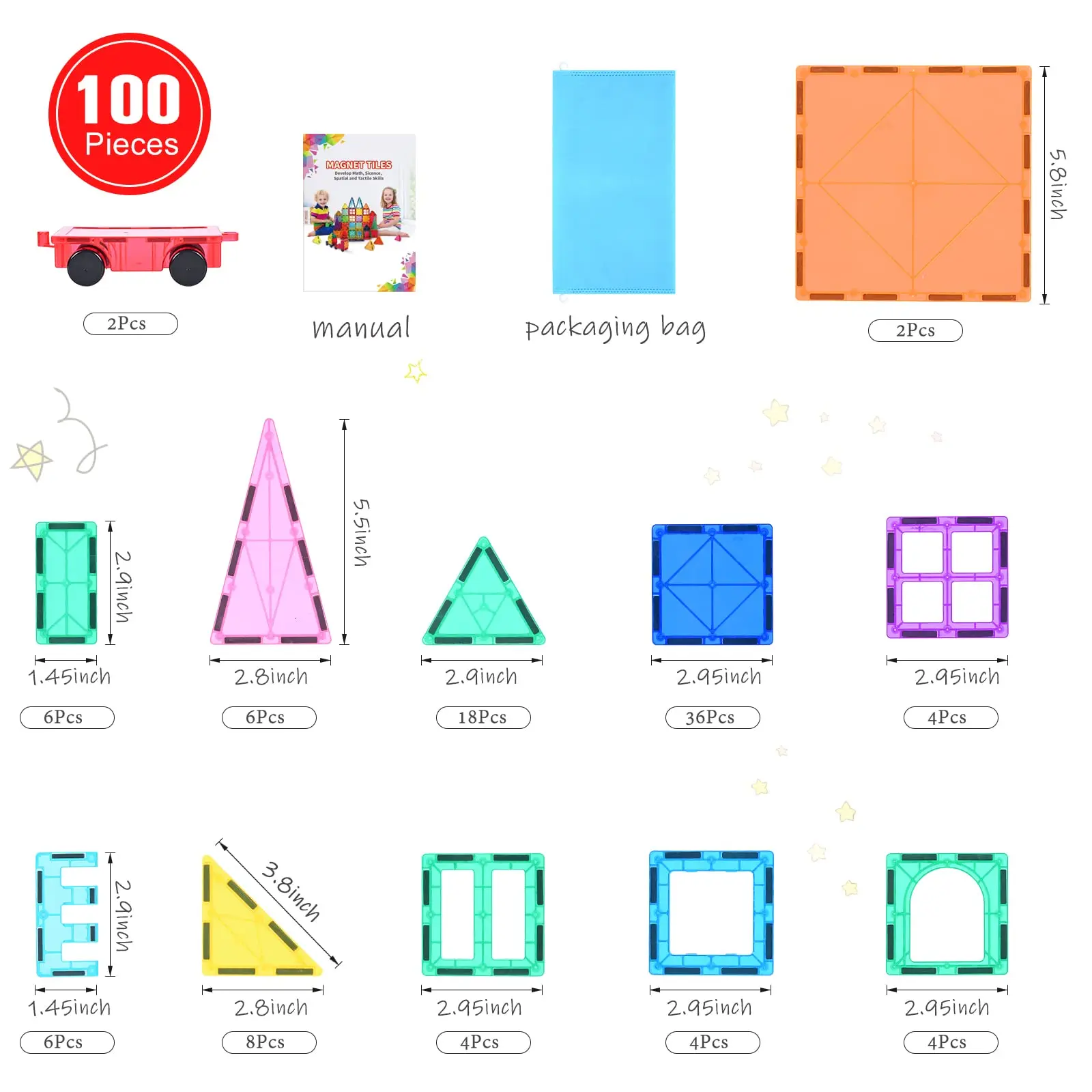 Super strong Magnetic 100Pcs Toys Building Tiles 3D Magnet Building Blocks Set for Kids STEM Educational Preschool for Toddlers