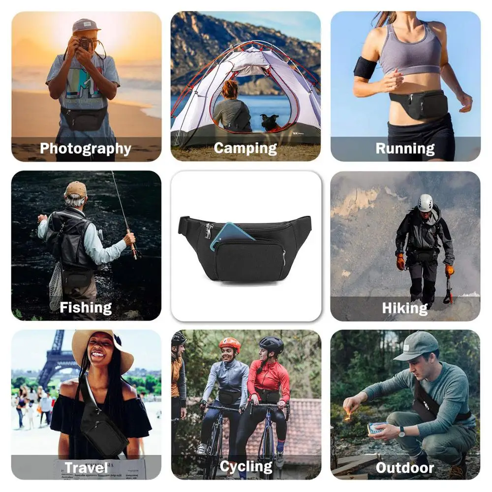 Wholesale waist pouch bag,Custom logo waist bag black fanny pack waist bag,travel sports run waist funny bag