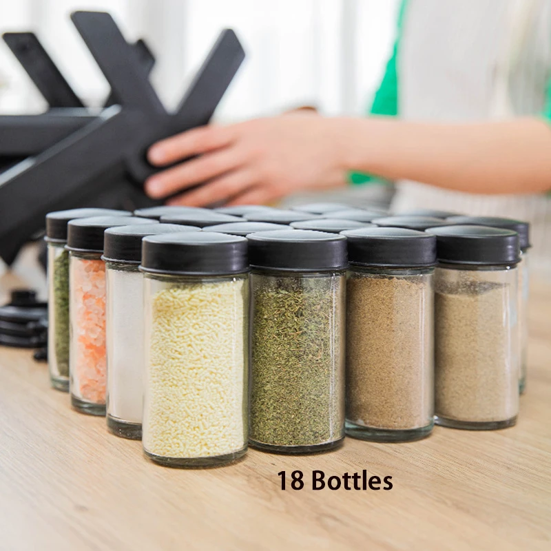 Wholesale Kitchen Wheel Rotating Spice Rack Seasoning Rack with Bottles 18 Jars Glass Spice Rack Organizer
