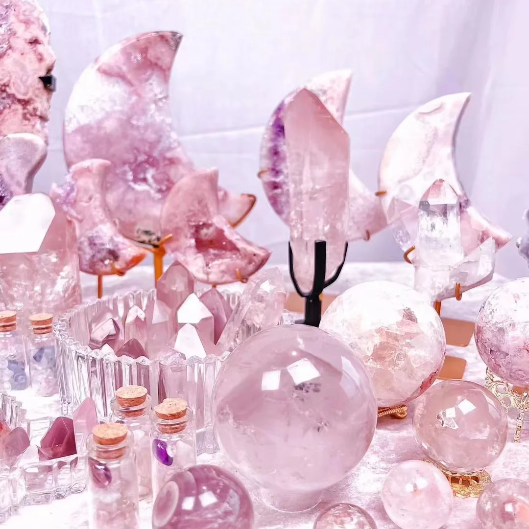 Healing Crystal Stone Pink Amethyst Geode Towers Slabs