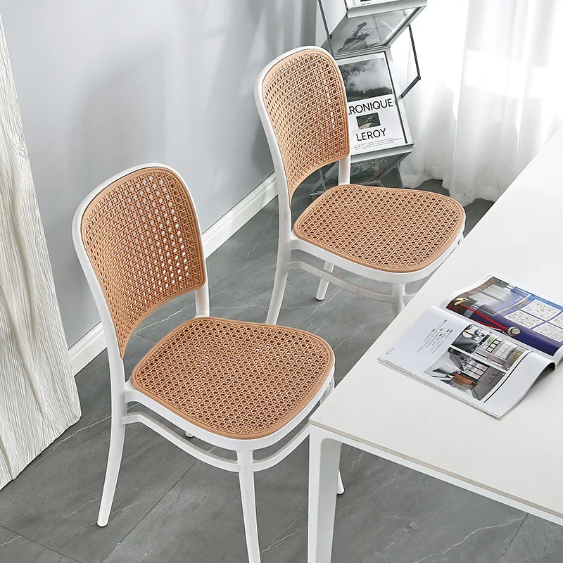 Plastic Chairs Modern Colored Pink Dining Room Chairs Cafe Furniture French Rattan Chairs Outdoor