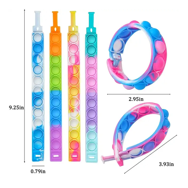Push Pop Fidget Toy Fidget Bracelet, Durable and Adjustable, Multicolor Stress Relief Finger Press Bracelet for Kids and Adults