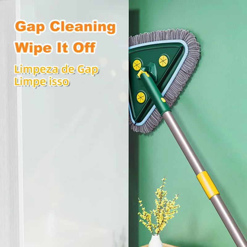 Household Cleaning Tools 360 Rotate Triangle Flat Mop with Stainless Steel Handle Microfiber Cleaning Magic Floor Mop