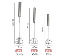 Stainless Steel Push-Down Zip Whisk Easy to Use Rotary Whisk Semi-automatic Hand Push Rotary Egg Whisk Blender