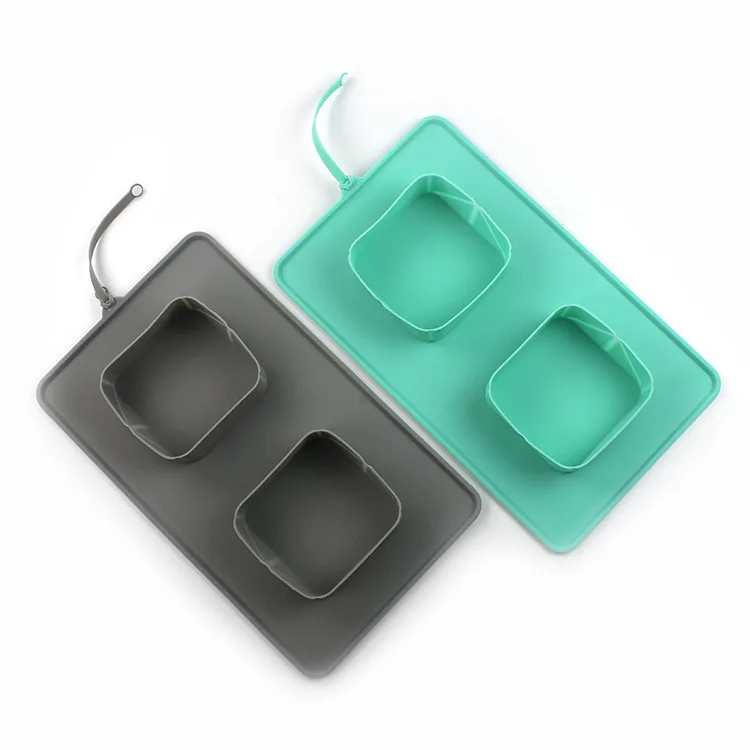 Custom Travel Cat Dog Water Feeding Food Double Feeder Outdoor Foldable Soft Silicone Collapsible Portable Pet Bowl for Pets
