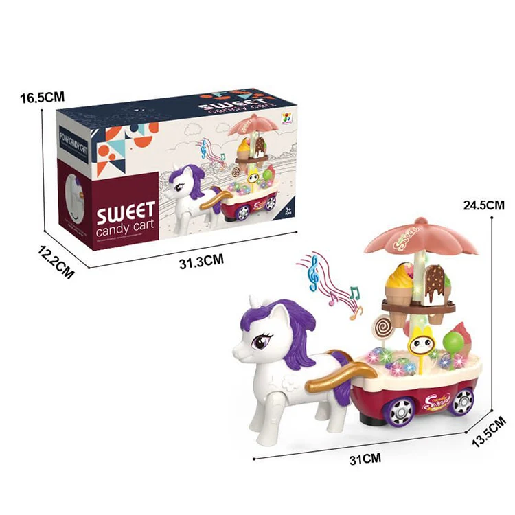 Battery Operate Toy Electric Music And Light Function Cartoon Horse Carriage Toys