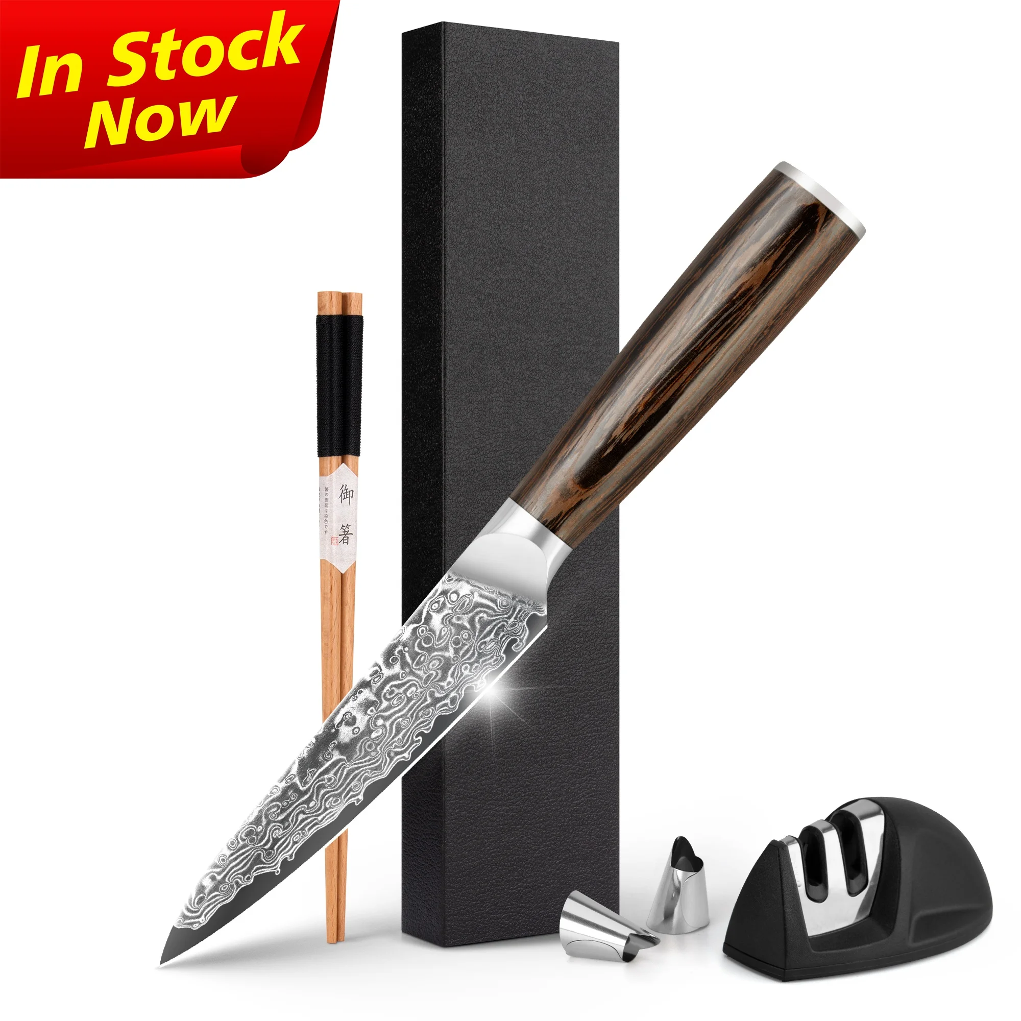 10% Off Custom Logo Wenge Wood Handle 5 inch Damascus vg-10 steak knives in Ebay Top Hot Selling Knife