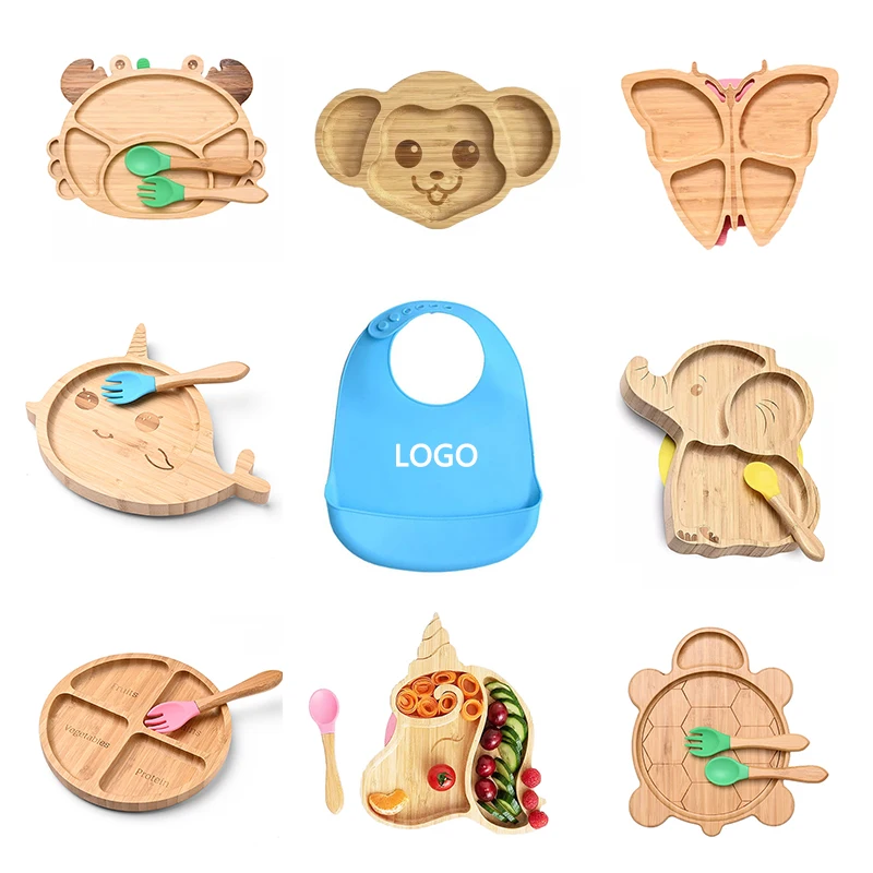 Bamboo Plate with Silicone Suction Baby and Toddler Feeding Plate with Strong Suction Bamboo Narwhal Plate