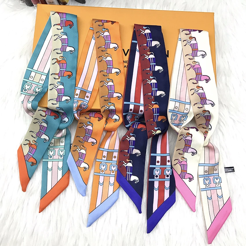 2021 Fashion Summer Spring Neck Scarves Accessories Colorful Pattern Small Silk Scarf Ribbon On Sales