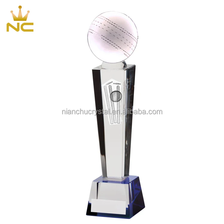 Cheap Pujiang Laser Engraving Cricket K9 Crystal Ball Trophy For Cricket Match