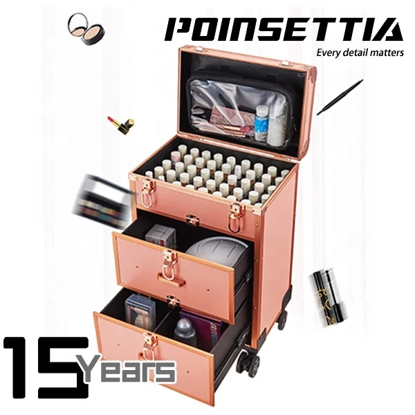 Beauty Rolling Makeup Trolley Salon Cosmetic Hair Stylist and Professional Nail Artist Train Case Hairdressing Organizer Box