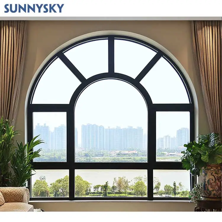 Sunnysky Custom Aluminum French Decorative Tempered Glass arch window semi-circle windows For House