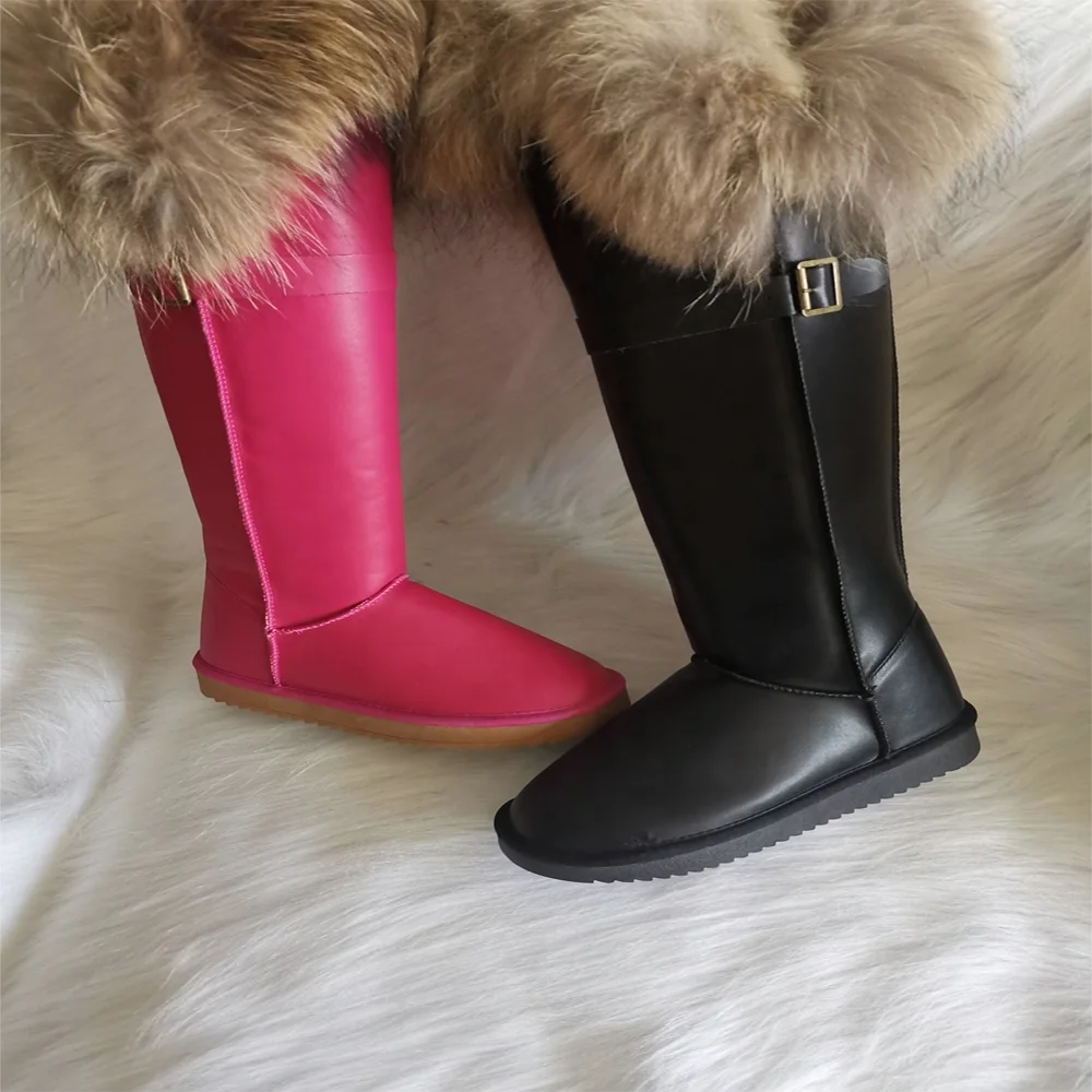 High quality real raccoon fur suede women winter snow boot