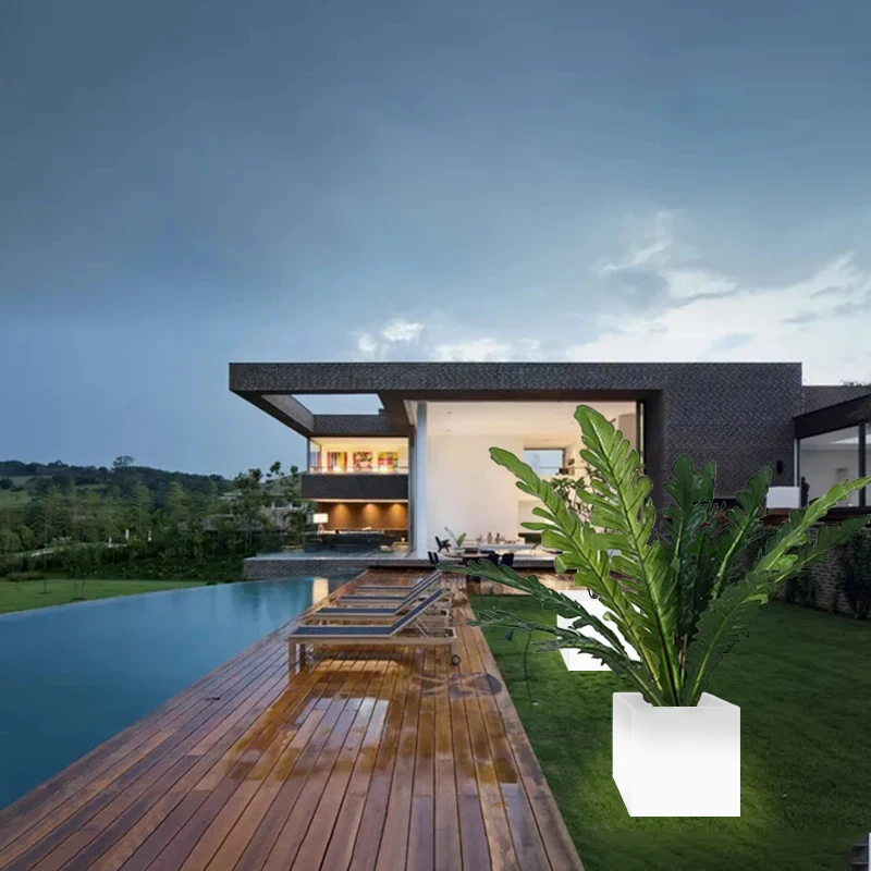 Patio Lights Led Outdoor Garden Planters Modern Led Flower Pots Hotel Street Large Rgb Color Remote Control Glow Led Flower Pot