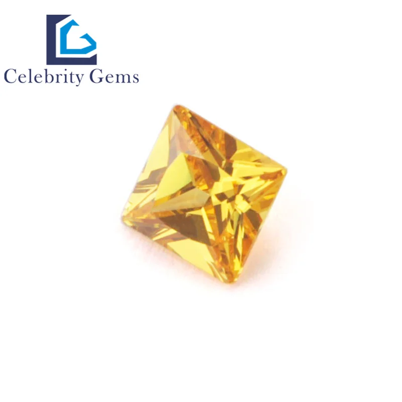 Celebrity Gems Hot Selling Diamond  3A Quality Square Shape 1.5mm 10mm Size Yellow Cubic Zirconia Loose Gemstone CZ