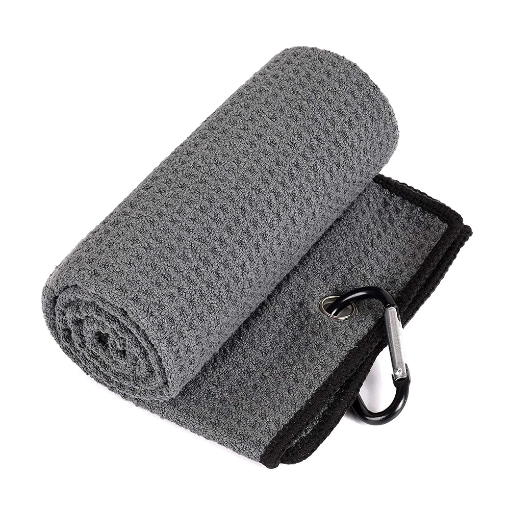 Ready to ship print large waffle pocket golf towels with carabiner